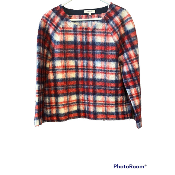 Madewell Brushed Plaid Pullover Wool Blend Sweater Top Small - Picture 3 of 5